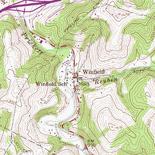 Topographic Map of Winfield, WV