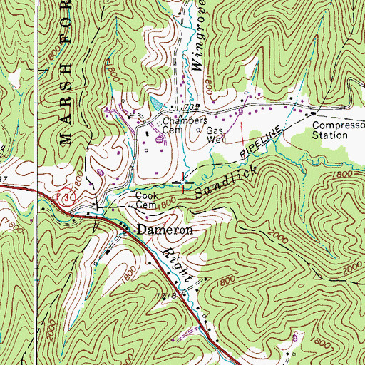 Topographic Map of Wingrove Branch, WV