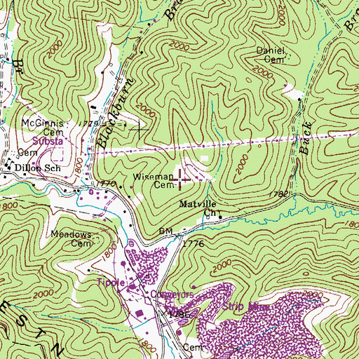Topographic Map of Wiseman Cemetery, WV