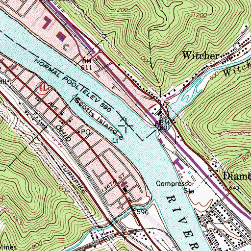 Topographic Map of Witcher Creek, WV