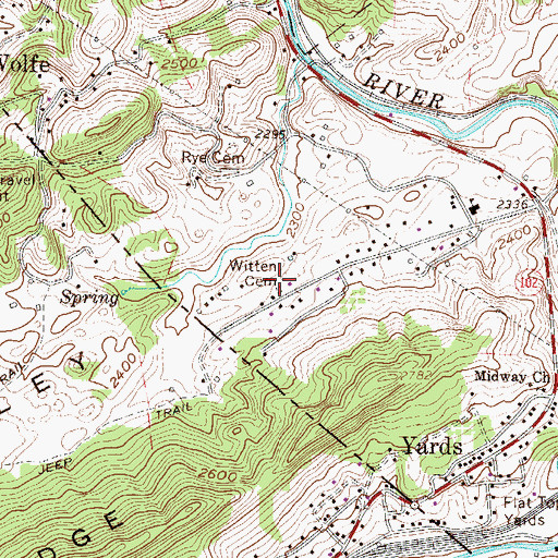 Topographic Map of Witten Cemetery, WV