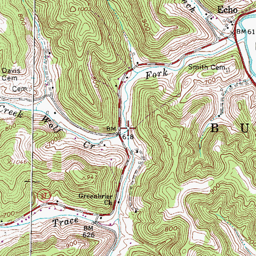 Topographic Map of Wolf Creek, WV