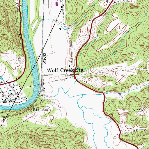 Topographic Map of Wolf Creek Station, WV