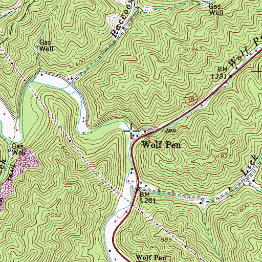 Topographic Map of Wolf Pen Branch, WV