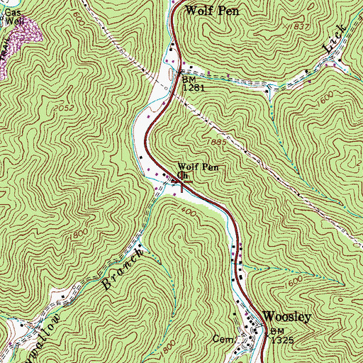 Topographic Map of Wolf Pen Church, WV