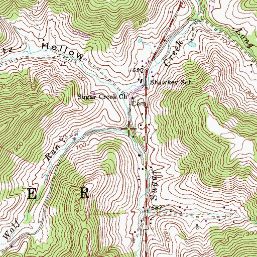 Topographic Map of Wolf Run, WV