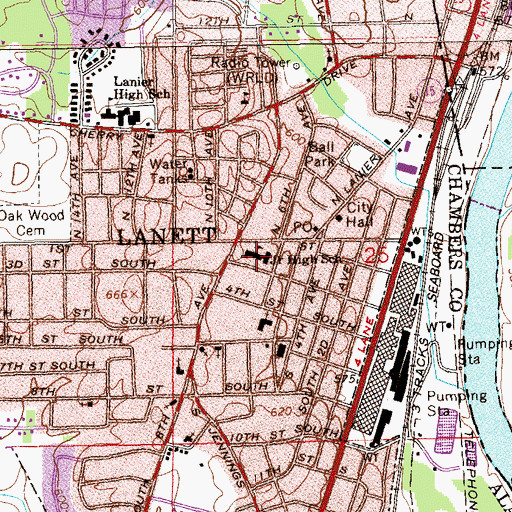 Topographic Map of Lanett Central Elementary School, AL