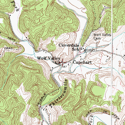 Topographic Map of Wolf Valley Church, WV