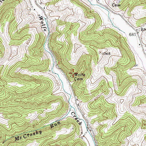 Topographic Map of Wolfe Cemetery, WV