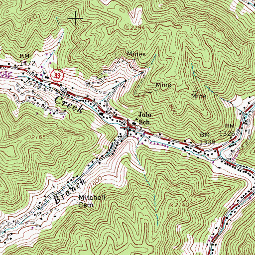 Topographic Map of Wolfpen Branch, WV