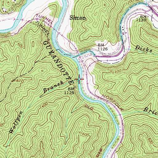 Topographic Map of Wolfpen Branch, WV