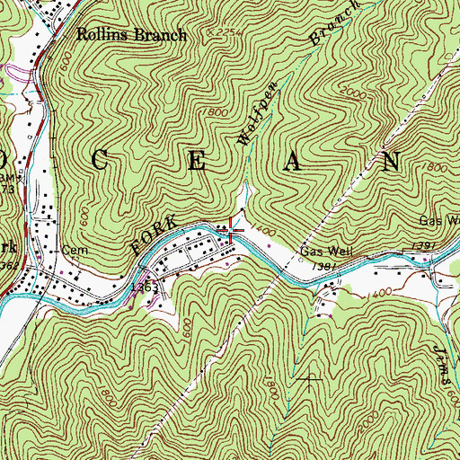 Topographic Map of Wolfpen Branch, WV
