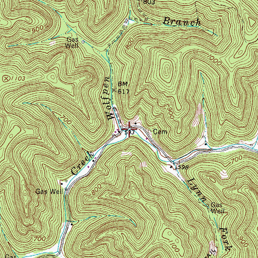Topographic Map of Wolfpen Branch, WV