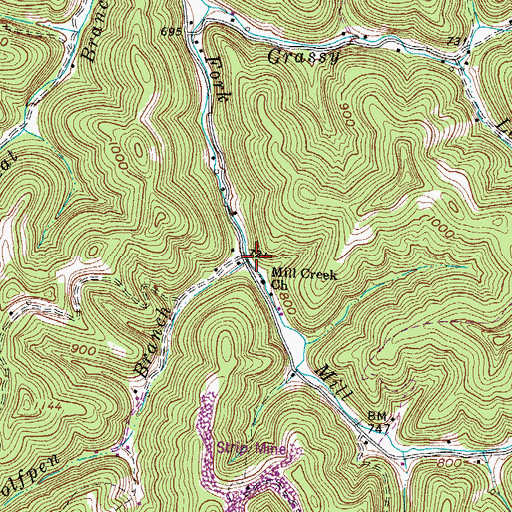 Topographic Map of Wolfpen Branch, WV