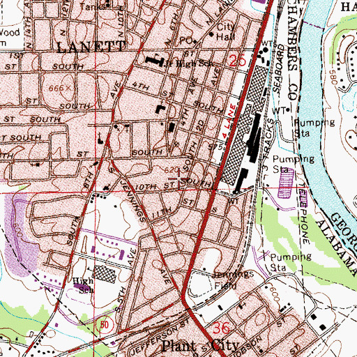 Topographic Map of Lanett South Elementary School, AL