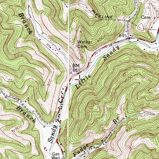 Topographic Map of Wolfpen Branch, WV