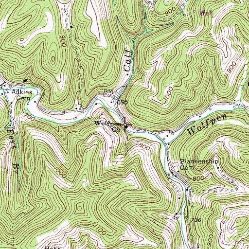 Topographic Map of Wolfpen Church, WV