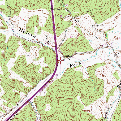 Topographic Map of Wolfpen Hollow, WV
