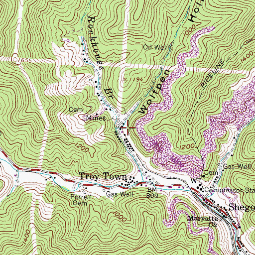 Topographic Map of Wolfpen Hollow, WV