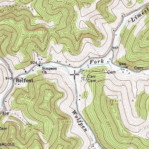 Topographic Map of Wolfpen Run, WV