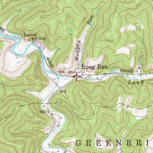 Topographic Map of Wolfpen Run, WV