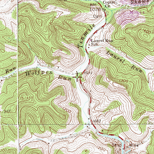 Topographic Map of Wolfpen Run, WV
