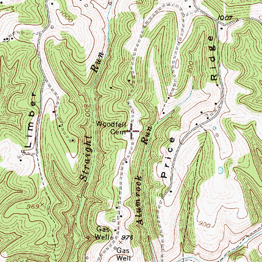 Topographic Map of Woodfell Cemetery, WV