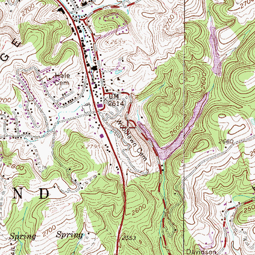 Topographic Map of Woodlawn Cemetery, WV
