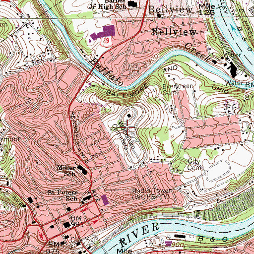 Topographic Map of Woodlawn Cemetery, WV