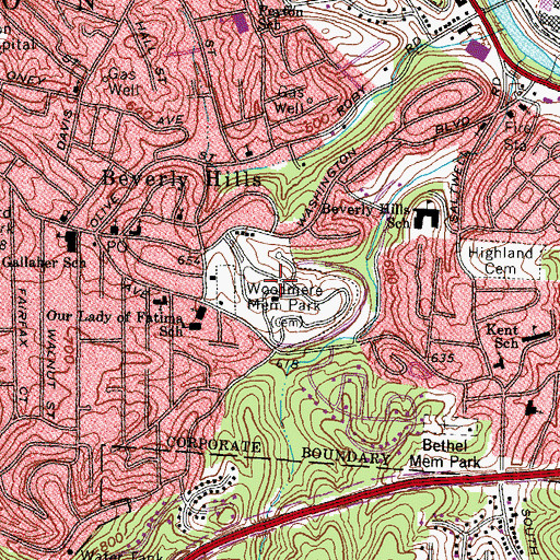 Topographic Map of Woodmere Memorial Park, WV