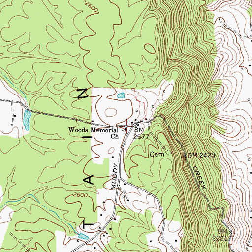 Topographic Map of Woods Memorial Church, WV
