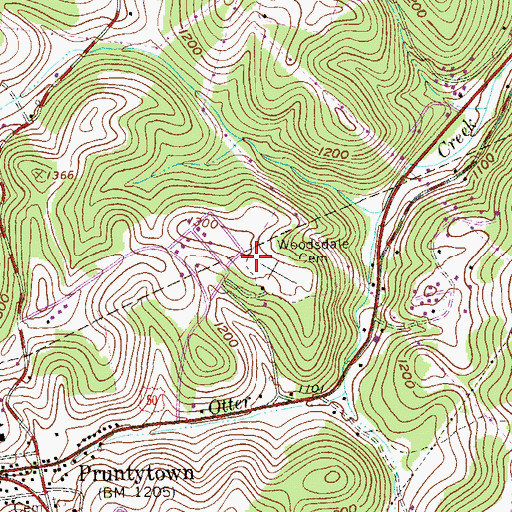 Topographic Map of Woodsdale Cemetery, WV