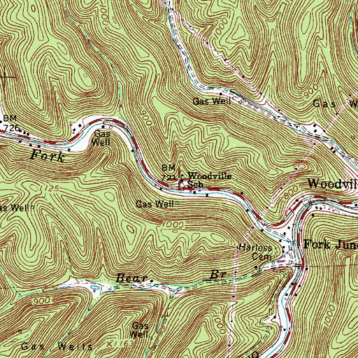 Topographic Map of Woodville School (historical), WV