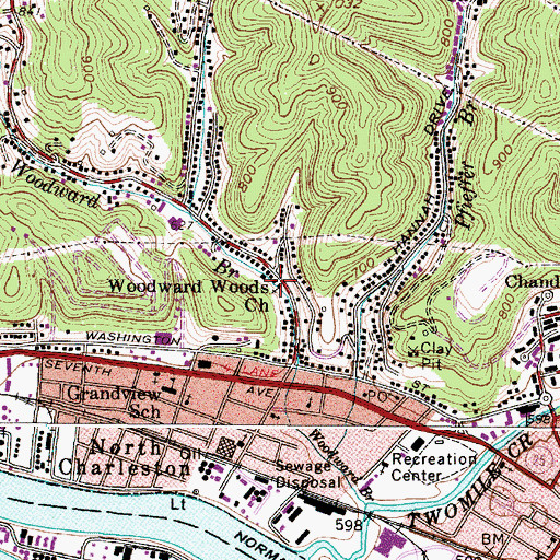 Topographic Map of Woodward Woods Church, WV