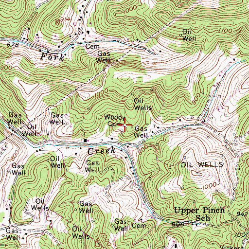 Topographic Map of Woody Cemetery, WV