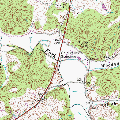 Topographic Map of Woodyards Run, WV