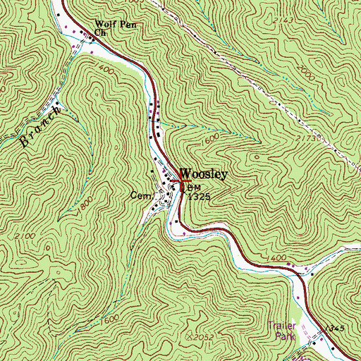 Topographic Map of Woosley, WV