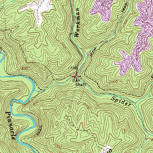 Topographic Map of Workman Branch, WV