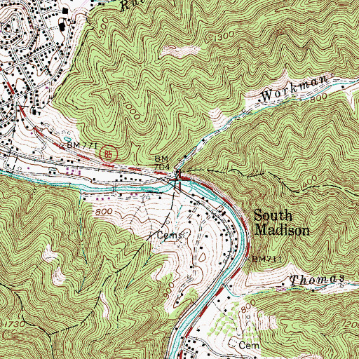 Topographic Map of Workman Branch, WV