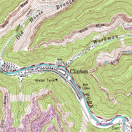 Topographic Map of Workman Branch, WV