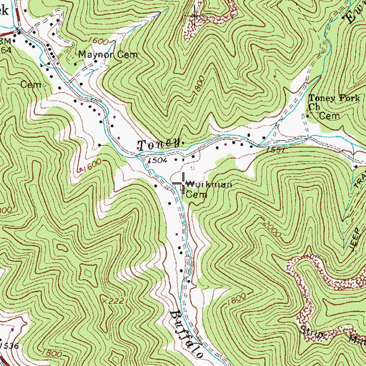 Topographic Map of Workman Cemetery, WV