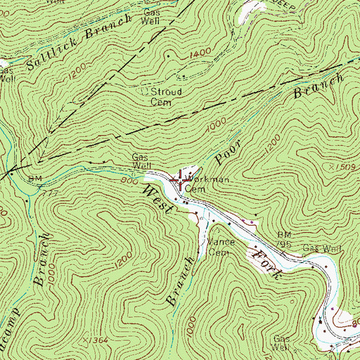 Topographic Map of Workman Cemetery, WV