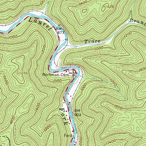 Topographic Map of Workman Cemetery, WV