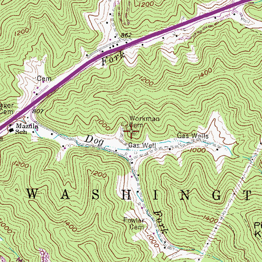 Topographic Map of Workman Cemetery, WV