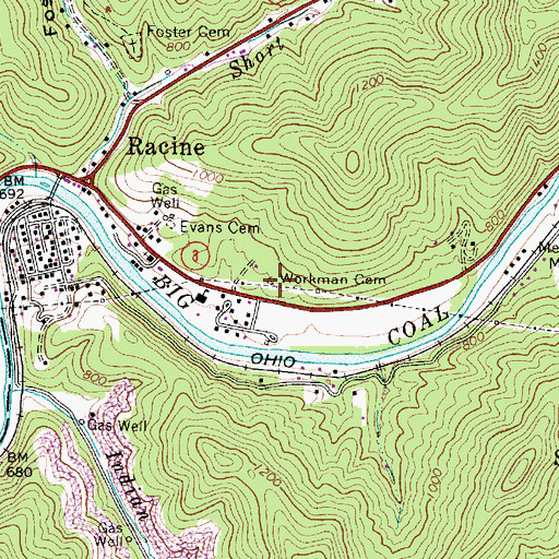 Topographic Map of Workman Cemetery, WV