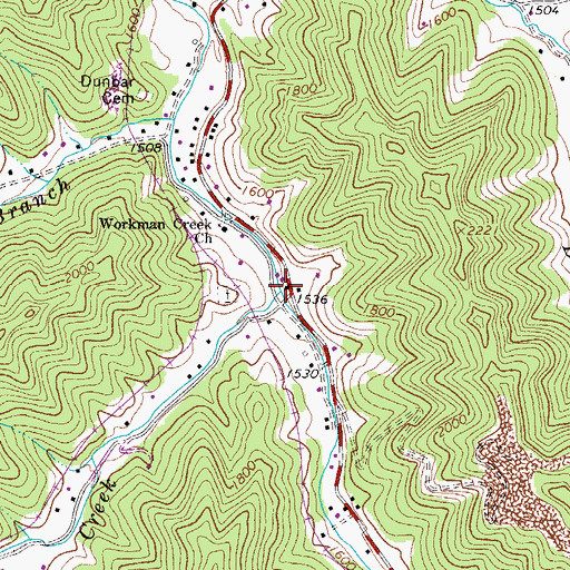 Topographic Map of Workman Creek, WV