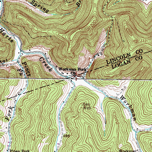 Topographic Map of Workman Fork Church, WV