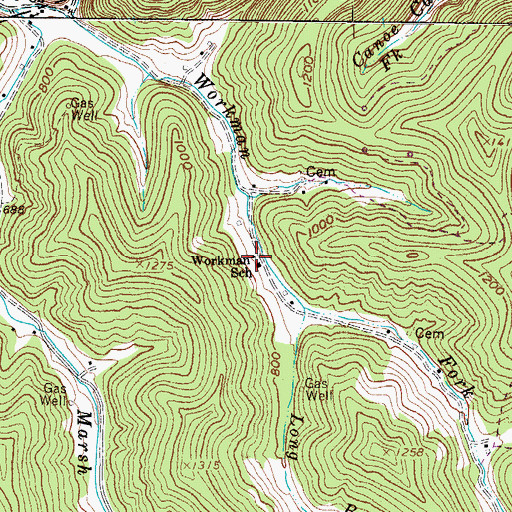 Topographic Map of Workman School (historical), WV