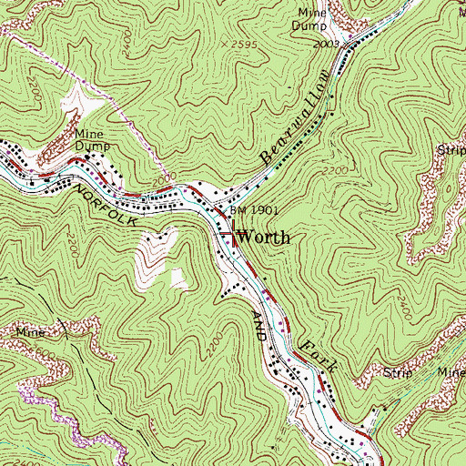Topographic Map of Worth, WV