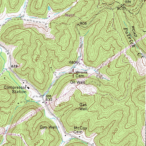 Topographic Map of Wronk Cemetery, WV